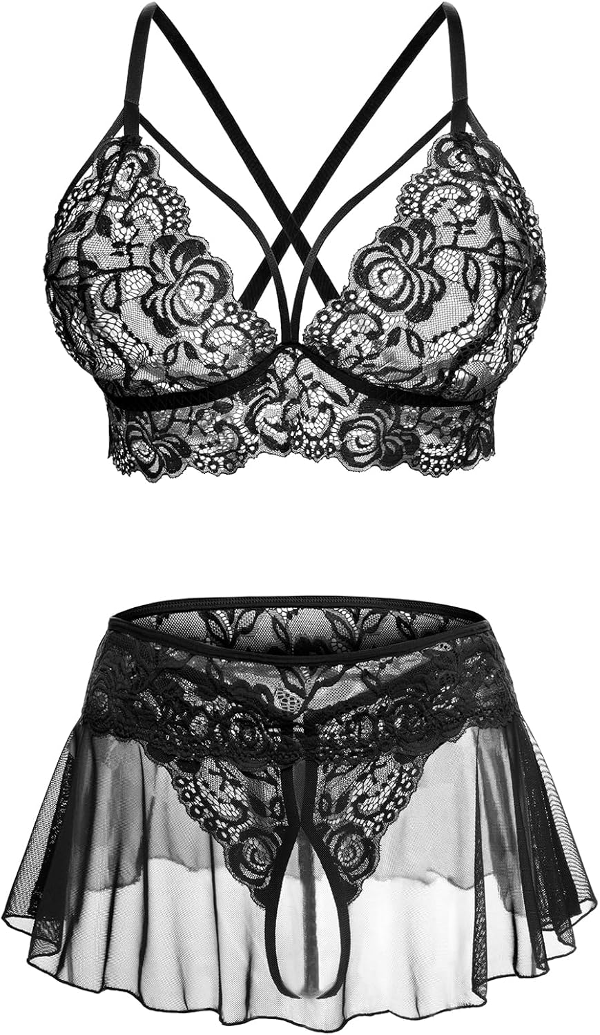 Ensemble de lingerie 3 pièces avec jupe en dentelle CharmLace