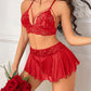 Ensemble de lingerie 3 pièces avec jupe en dentelle CharmLace