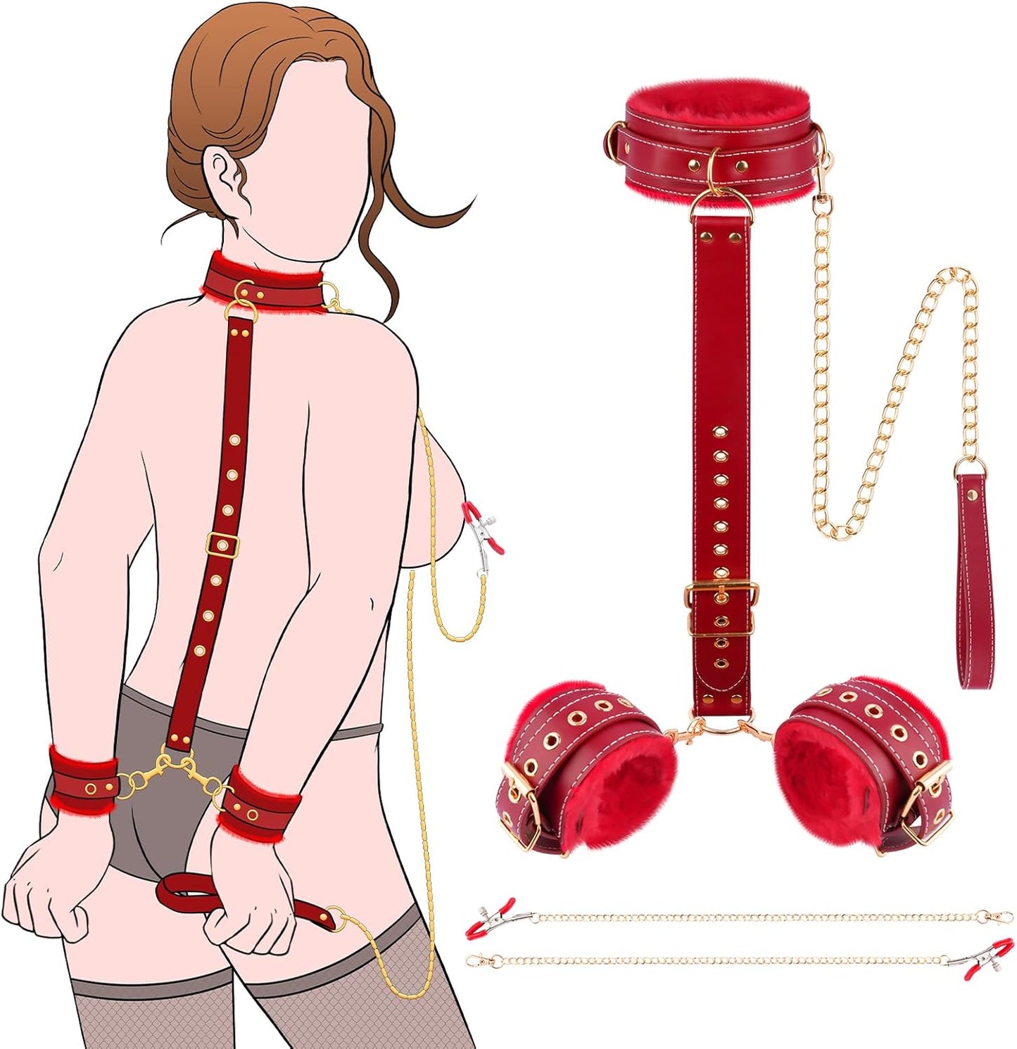 Set de sujeciones BDSM de cuero afelpado CloudBond