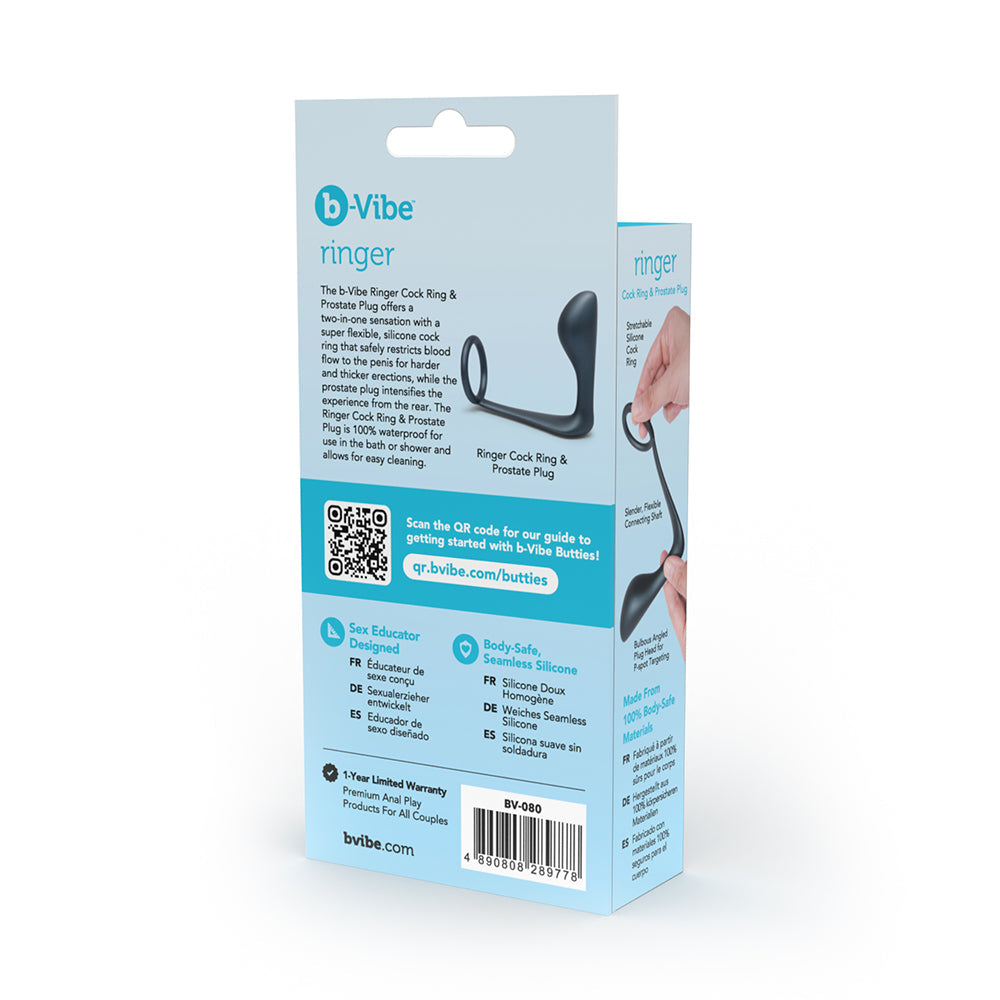 Anillo para el pene y tapón prostático B-Vibe Butties Ringer
