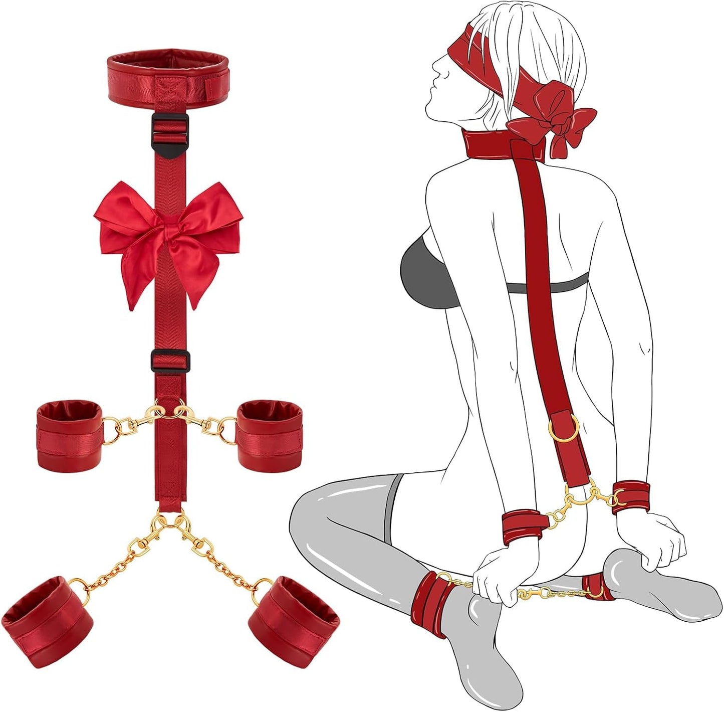 Kit BDSM de Collar y Puños CrimsonBind