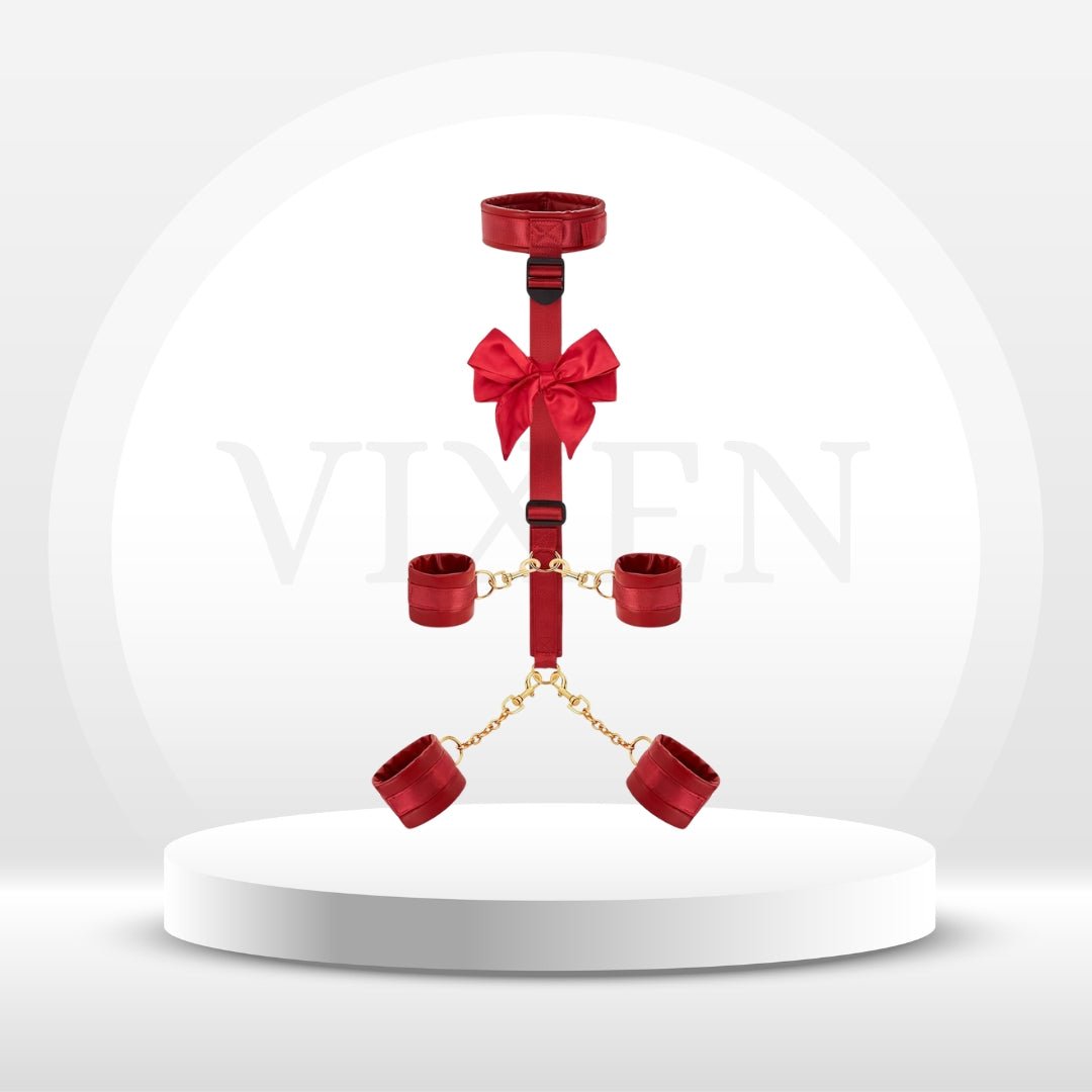 Kit BDSM de Collar y Puños CrimsonBind