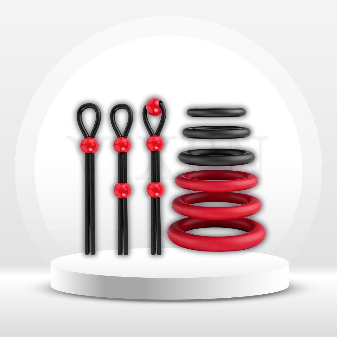 Juego de Anillos para Pene Ajustables CrimsonFlex de 9 Piezas