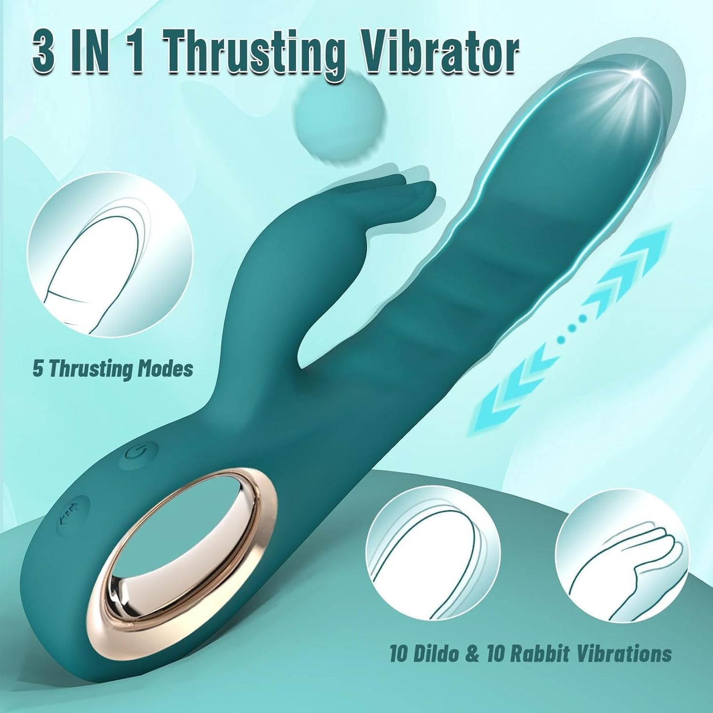 ThrustAura Vibrador Conejo de Empuje 3 Motores 10 Modos Impermeable