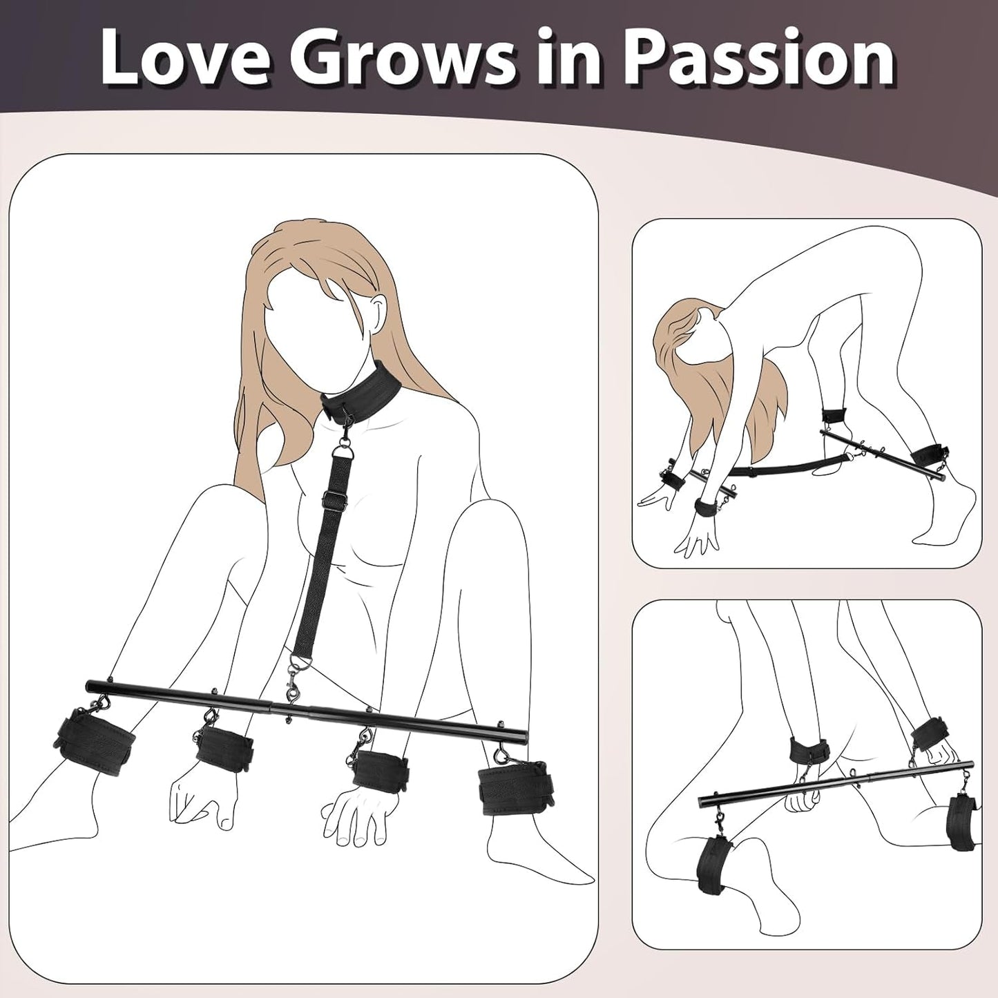 Kit BDSM FeatherLock de barra espaciadora para esposas de plumas