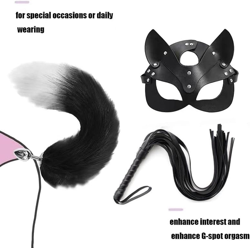 FeralFox Fox Tail Plug Máscara Látigo BDSM Set
