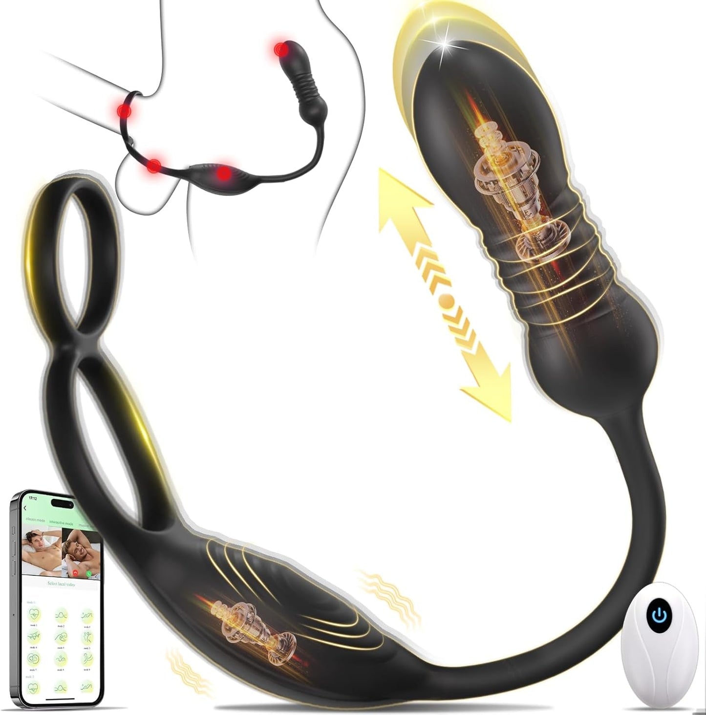 QuadThrust Masajeador de Próstata Anillo para Pene por App con Control Remoto 9 Modos