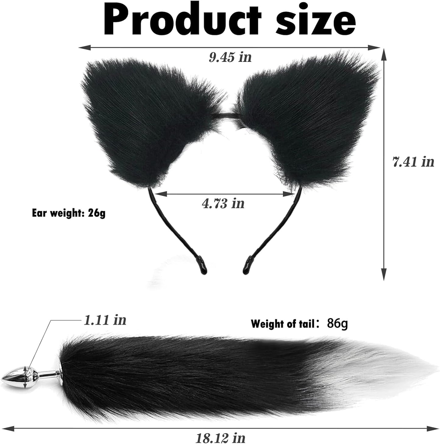 FrostTip Black White Fox Tail Steel Butt Plug 13"