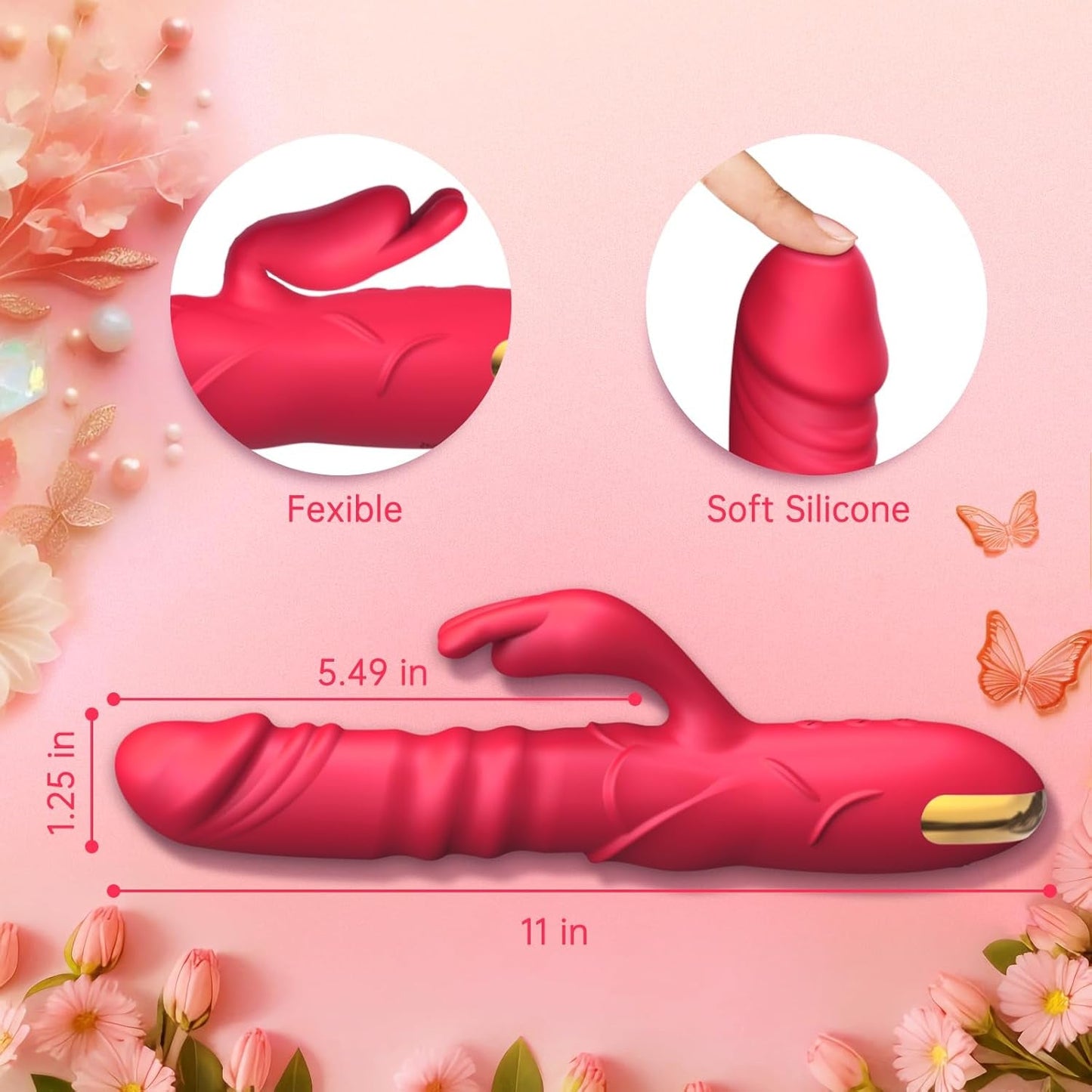 RoseThrust Vibrador de conejo penetrante 3 empujes 10 modos de silicona