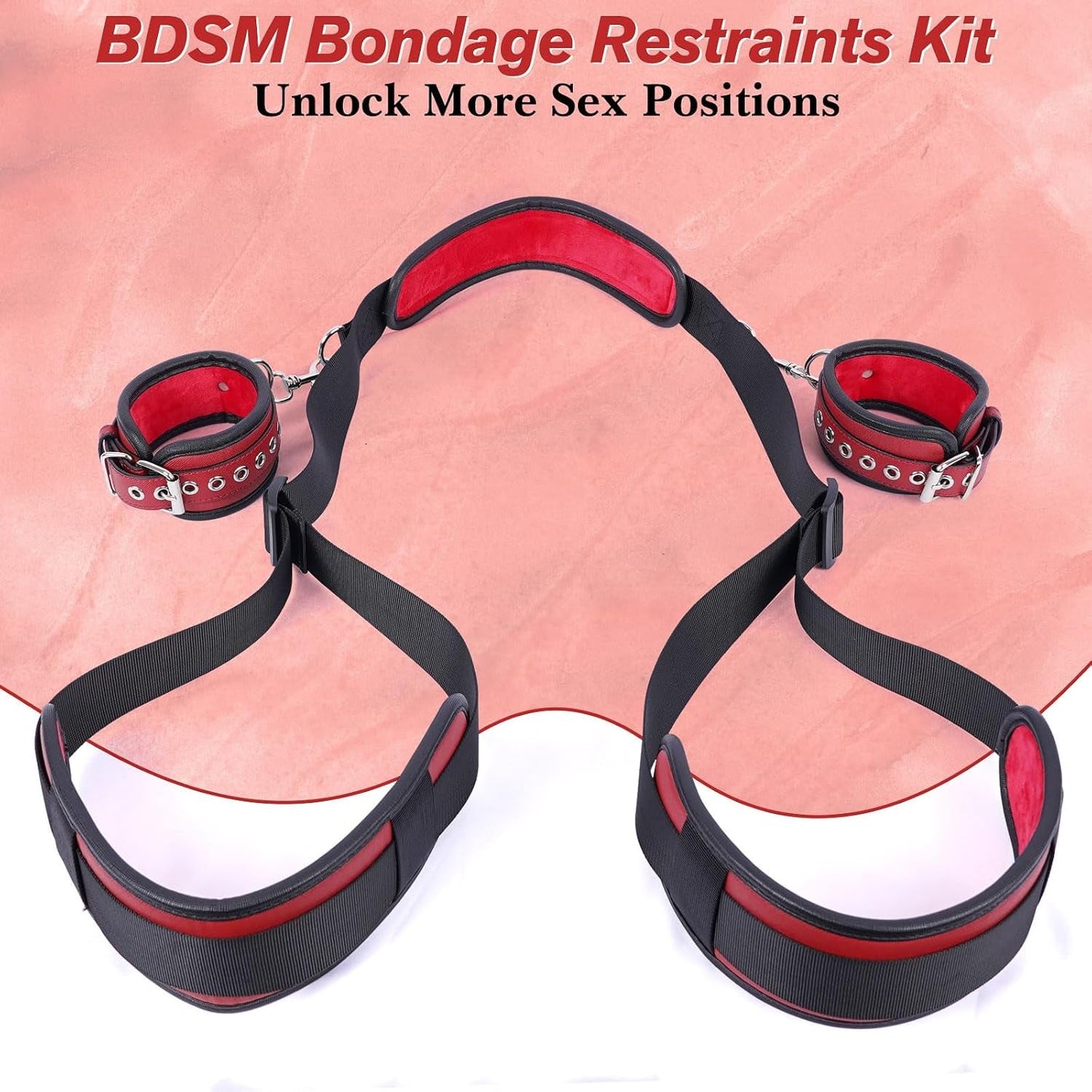 Kit BDSM PlushLock con correa de cuero de PU y puños