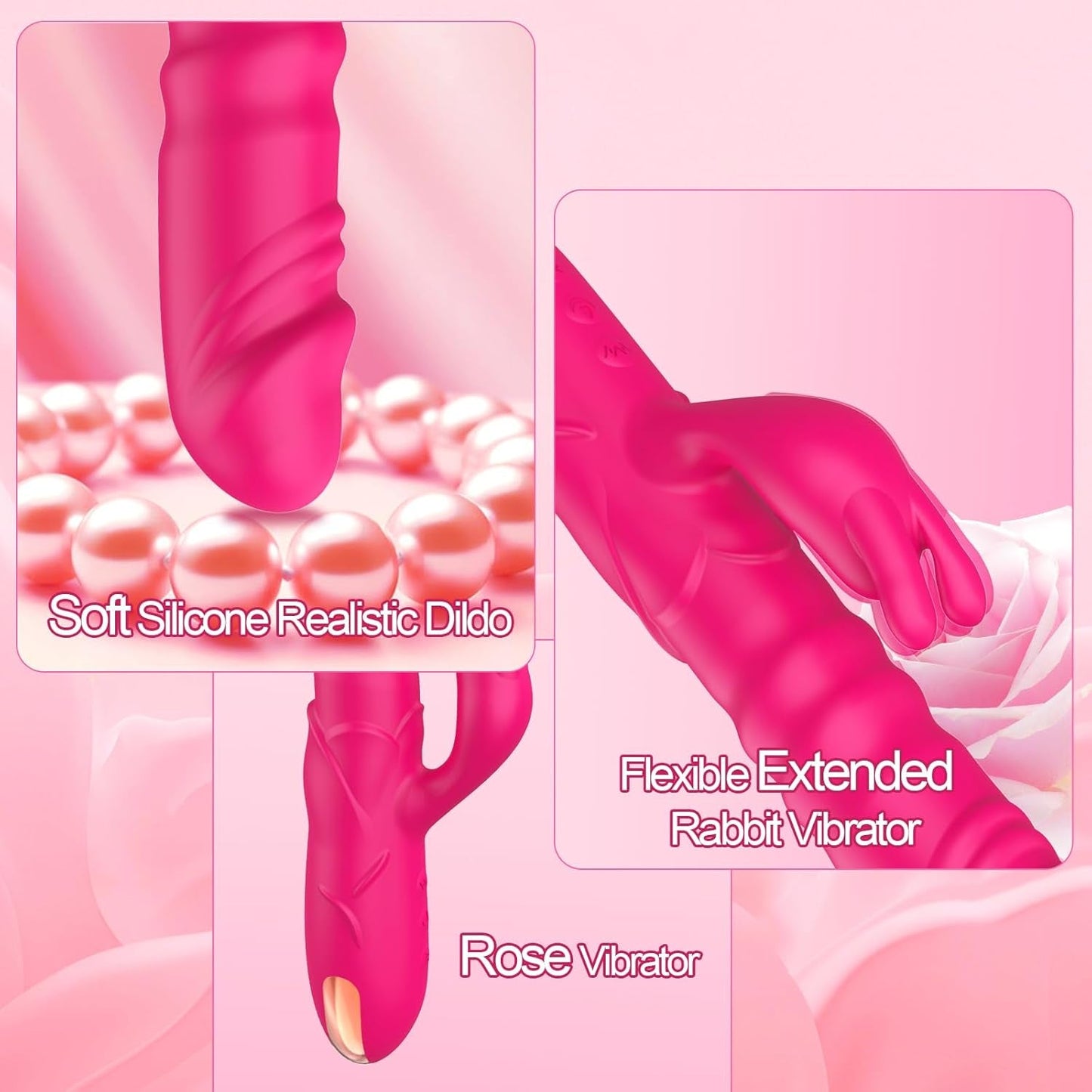 BlushAura Rose Thrusting Rabbit Vibrator 3 Thrust 10 Modes