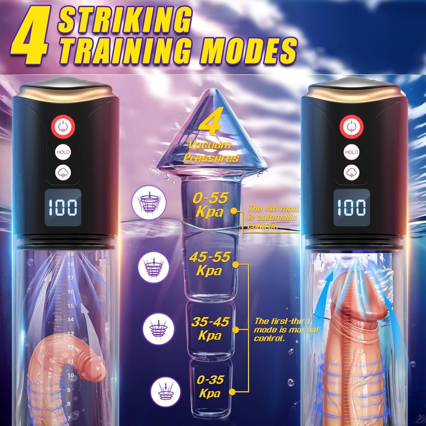 Bomba para pene VacuRise, 8 modos de succión, pantalla LED