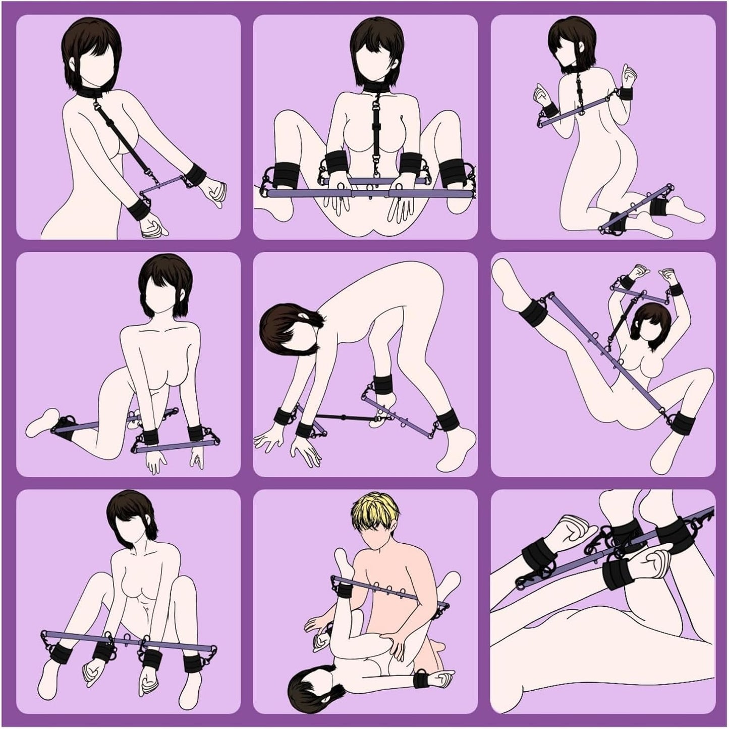 VioletLock Purple Spreader Bar BDSM Kit with Collar & Cuffs