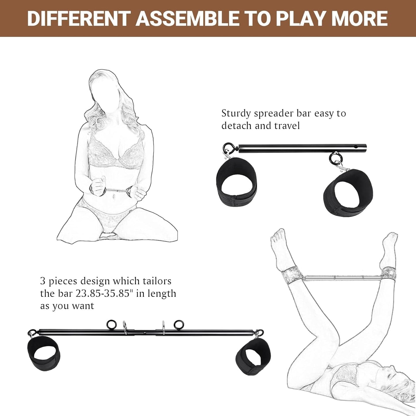 VelvetSpread Adjustable BDSM Spreader Bar with Cuffs