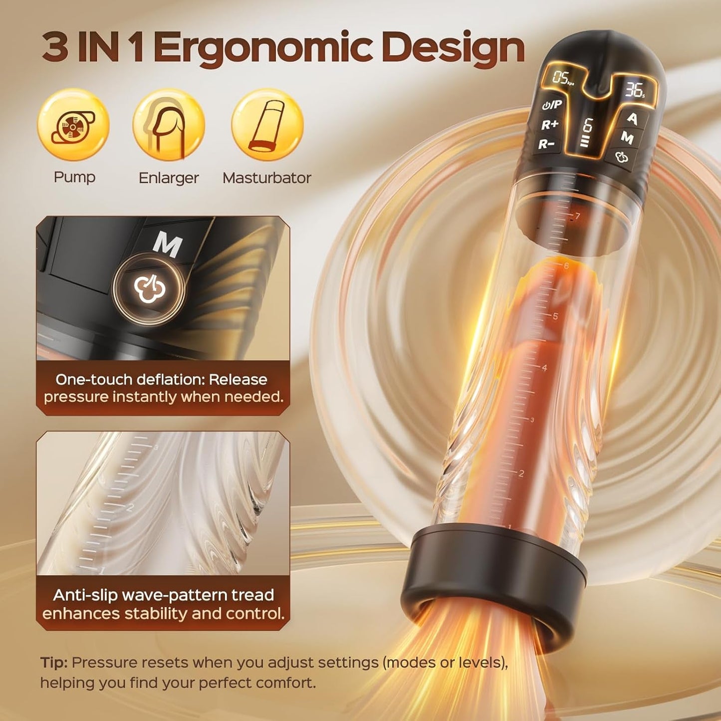 Bomba de pene eléctrica SpartaFlow 3 modos pantalla LED