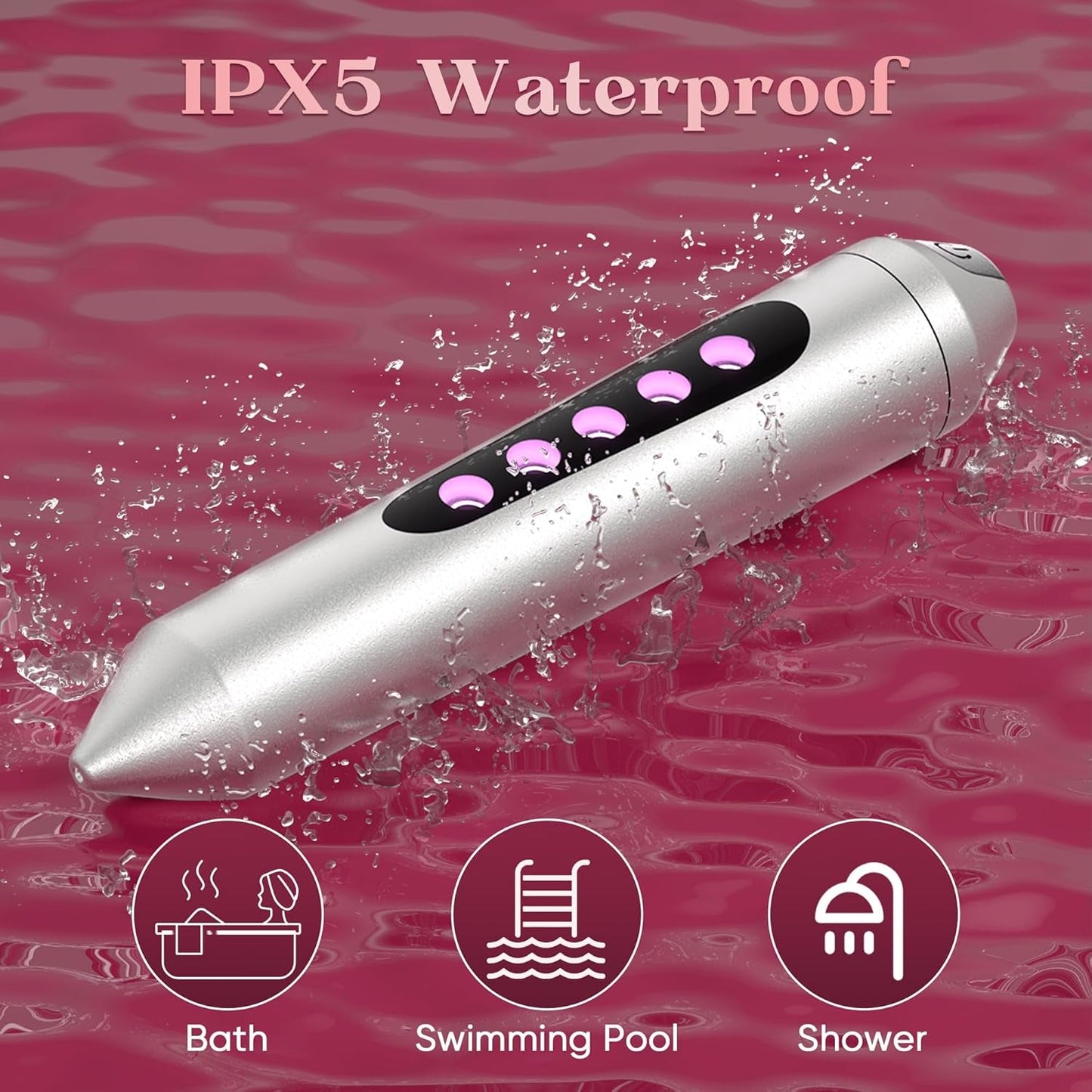 Vibrador Bala LED GlowSync 10 Modos Recargable Resistente al Agua