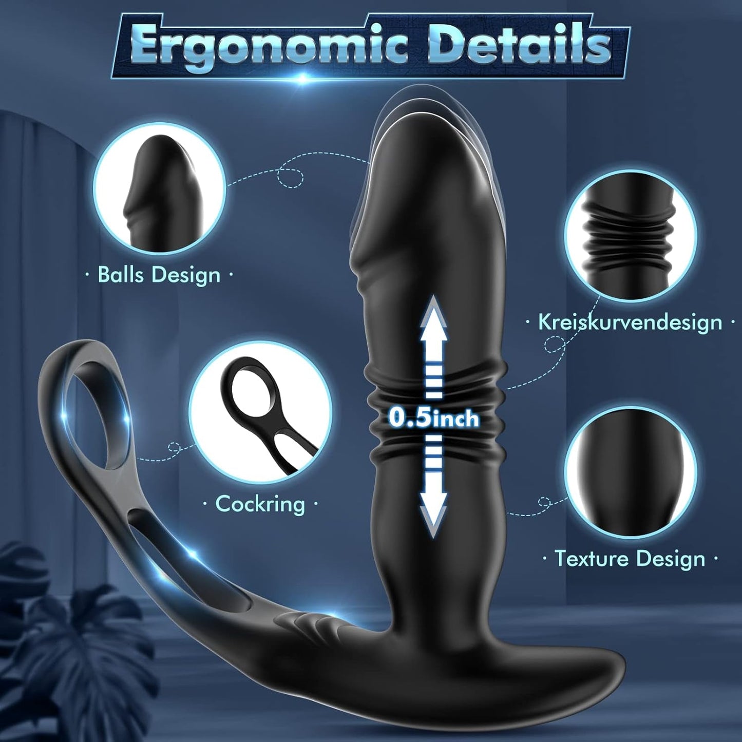 Anillo para el pene y masajeador de próstata EnduroThrust con control por aplicación