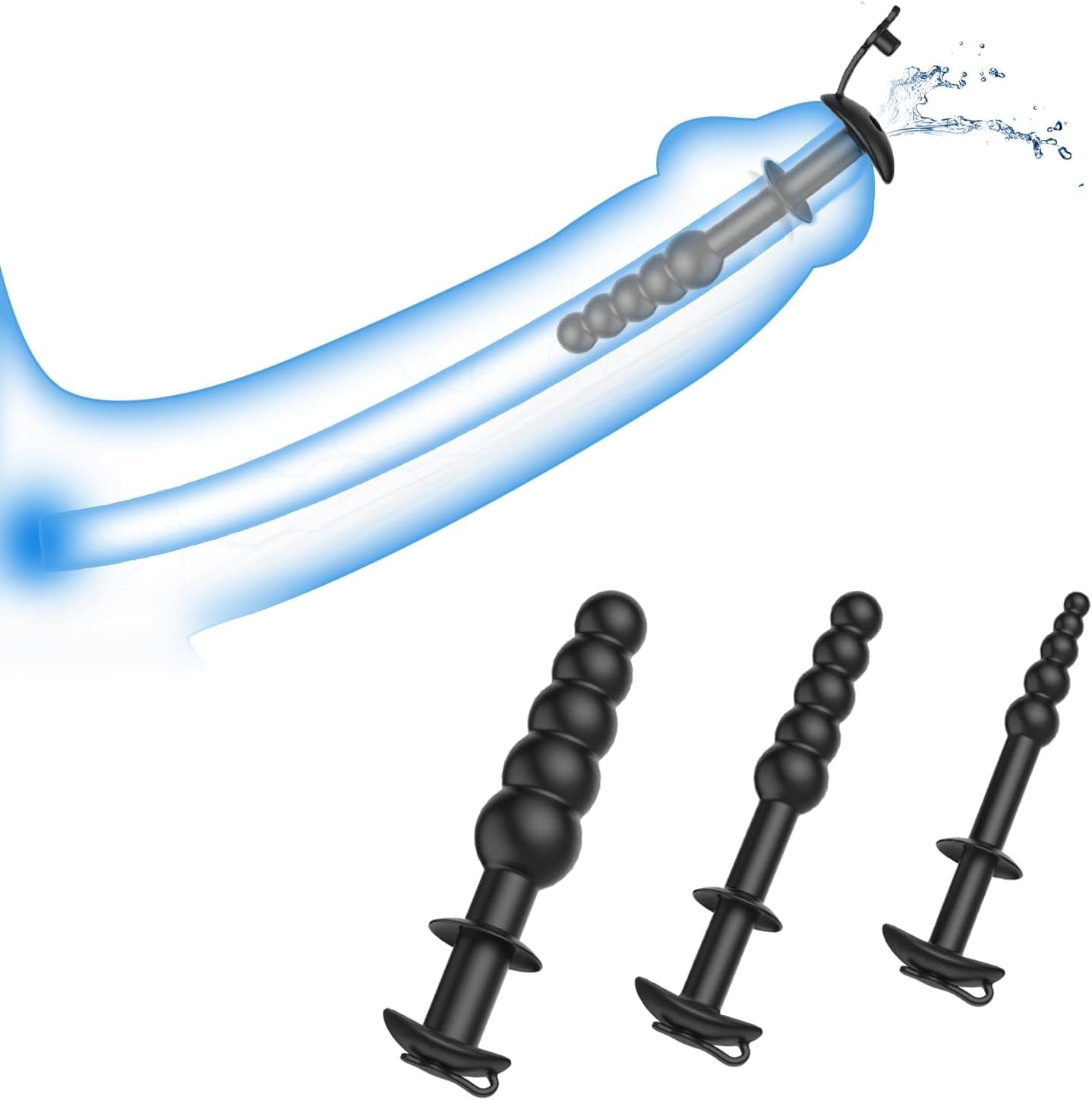 DeepBead 3-Piece Hollow Silicone Beaded Urethral Sound