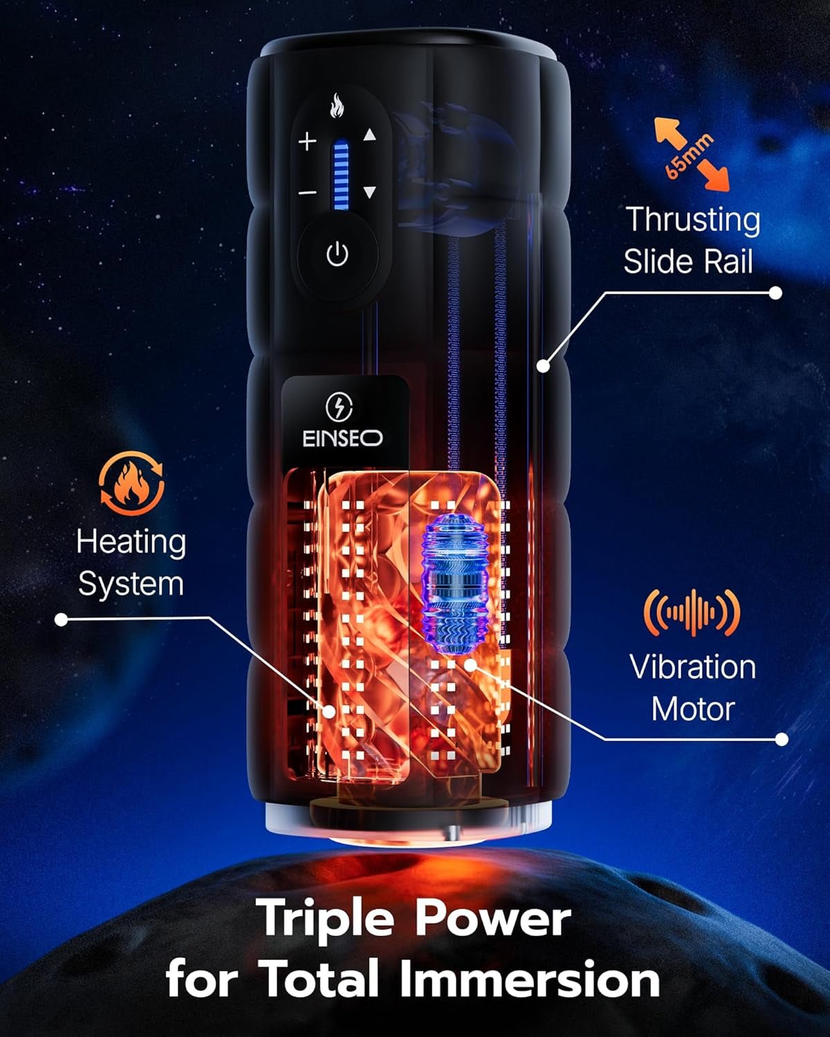 DeepDrive Thrusting Heated Male Masturbator Stroker 65mm Depth