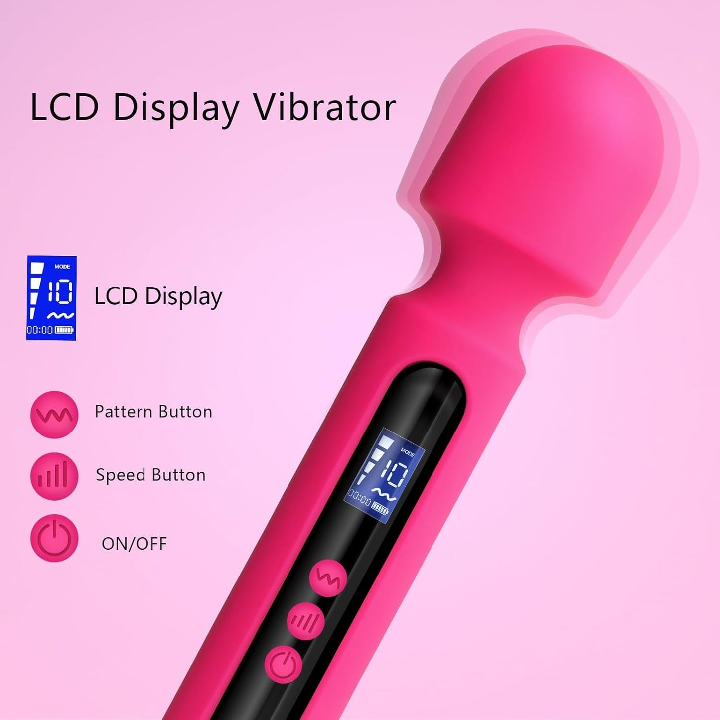 RoseCommand Vibrador de varita de 12" con pantalla LCD, 10 modos, resistente al agua