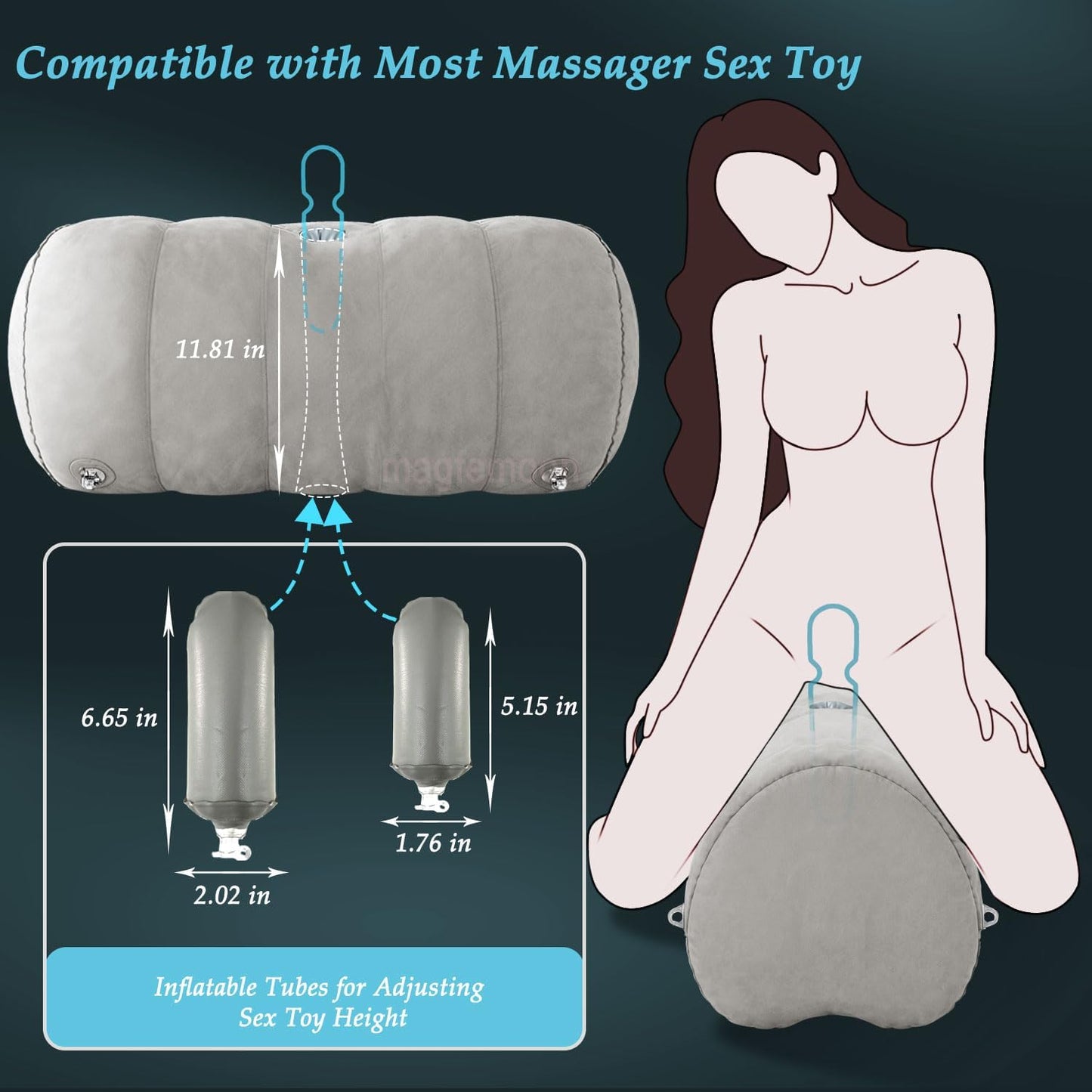 Almohada inflable de bondage con forma de corazón | Cojín de montaje para juguetes con puños, correas y pinzas | Kit de cuña para dormitorio para parejas