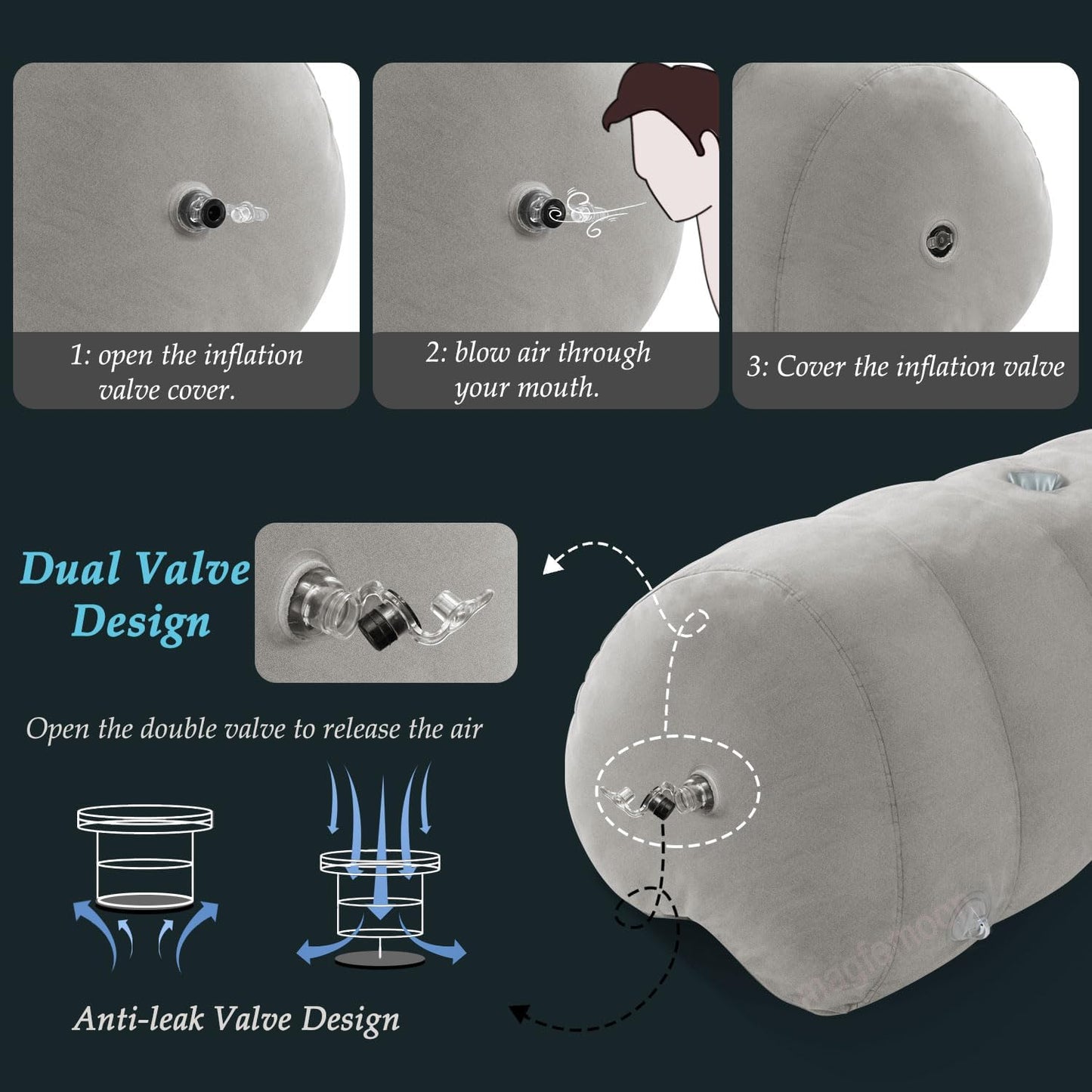 Almohada inflable de bondage con forma de corazón | Cojín de montaje para juguetes con puños, correas y pinzas | Kit de cuña para dormitorio para parejas