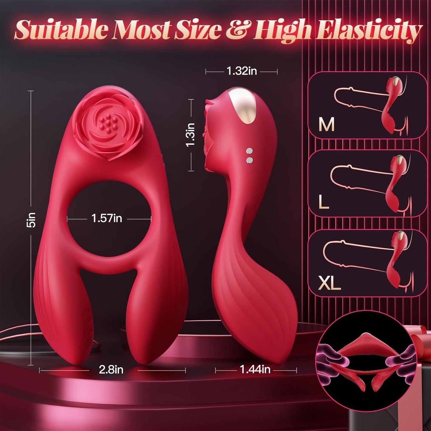 RoseTriad 3 Motor Cock Ring Clit Stimulator 7 Modes Silicone