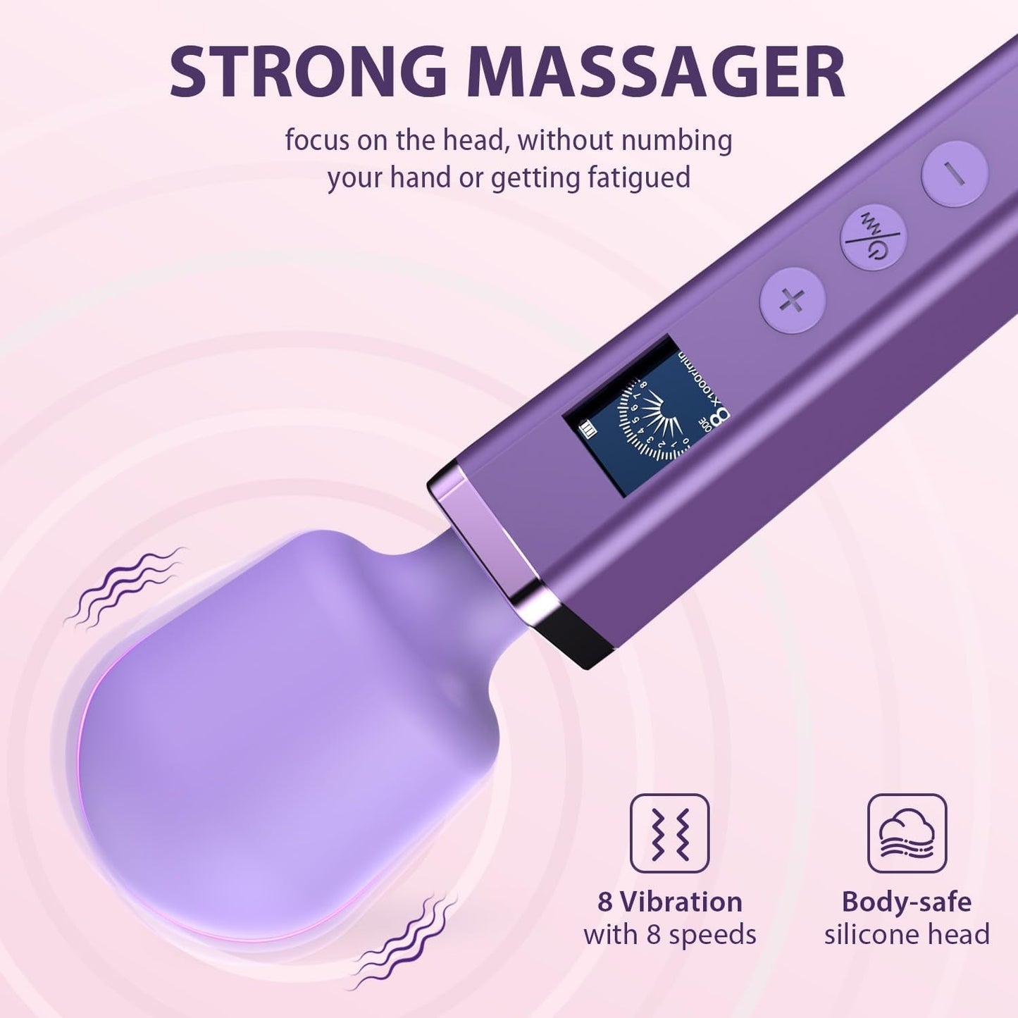 AuraStrike Wand Vibrator Waterproof 8 Modes Rechargeable