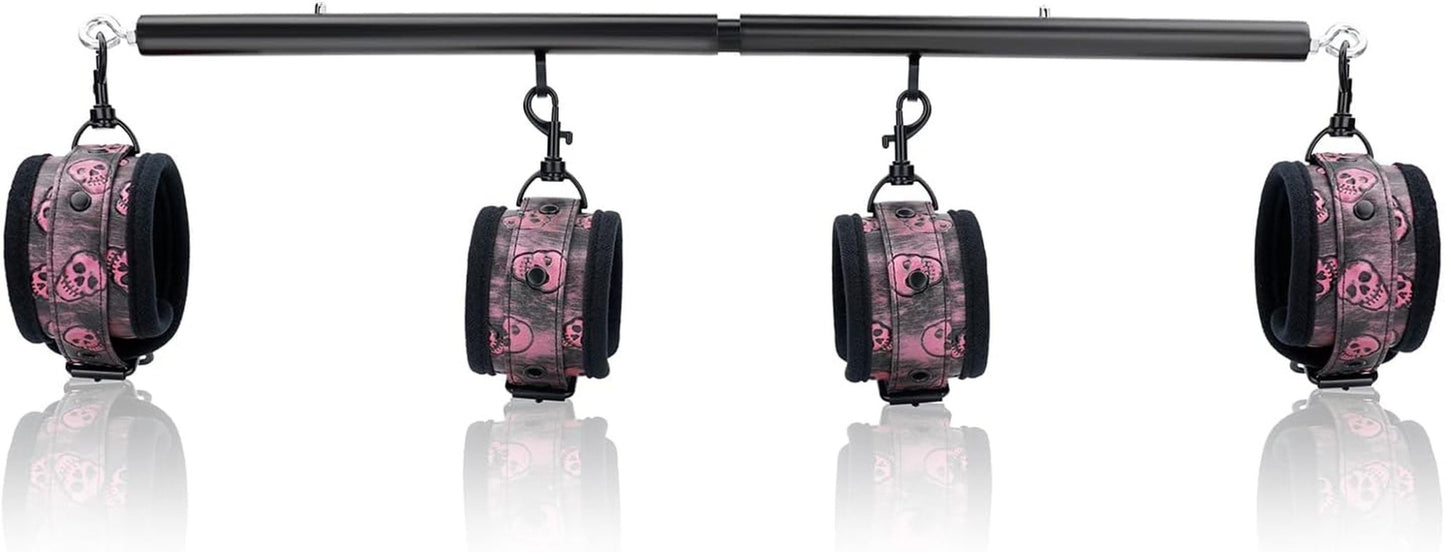 SkullFury Pink Skull Spreader Bar with Furry Straps