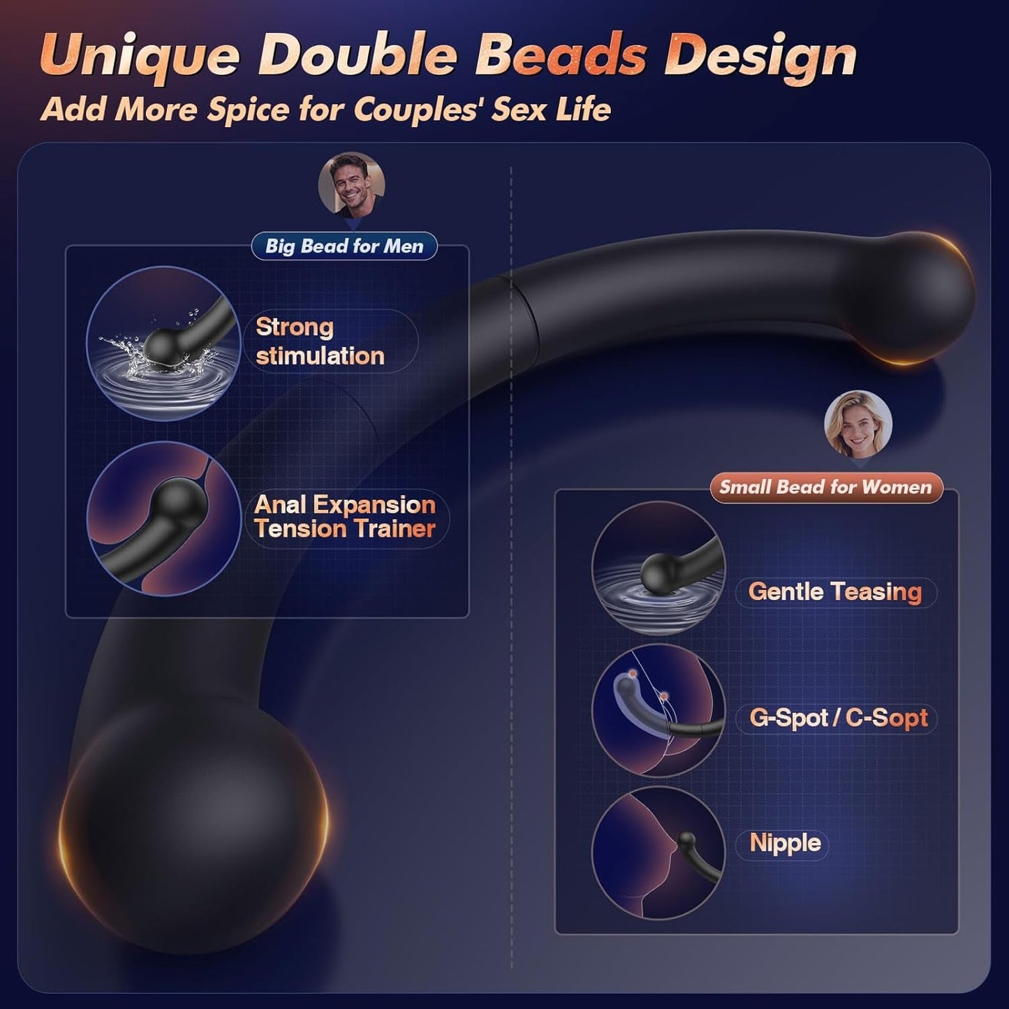 Masajeador de próstata de doble punta DualCurve con 10 modos de silicona