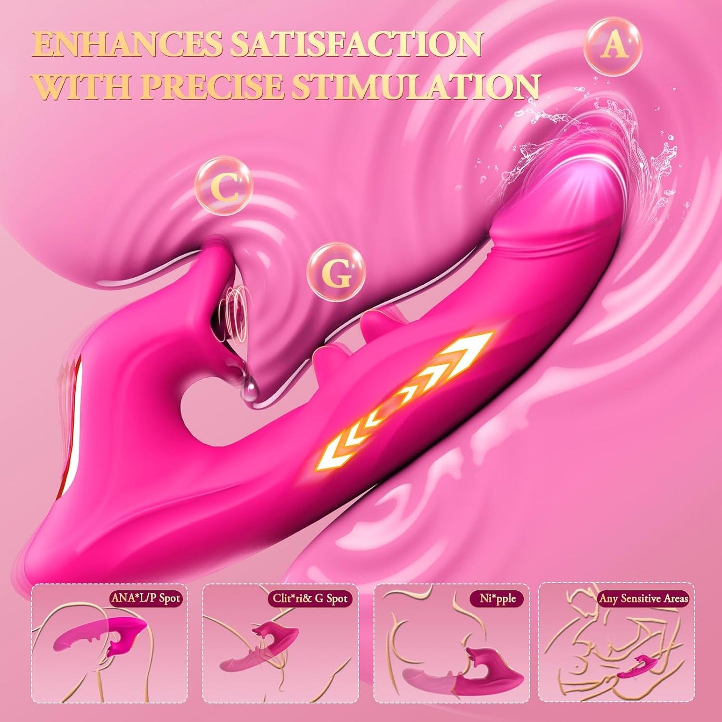 ElyraMax Vibrador de Conejo Impulsor Lametón 4-en-1 10 Modos Punto G