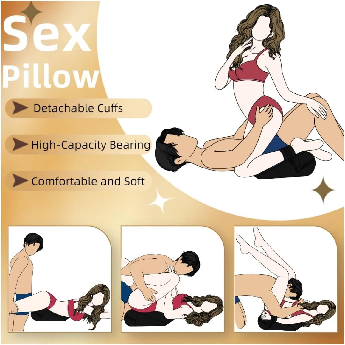 Almohada de cuña de espuma negra NoirBond con esposas