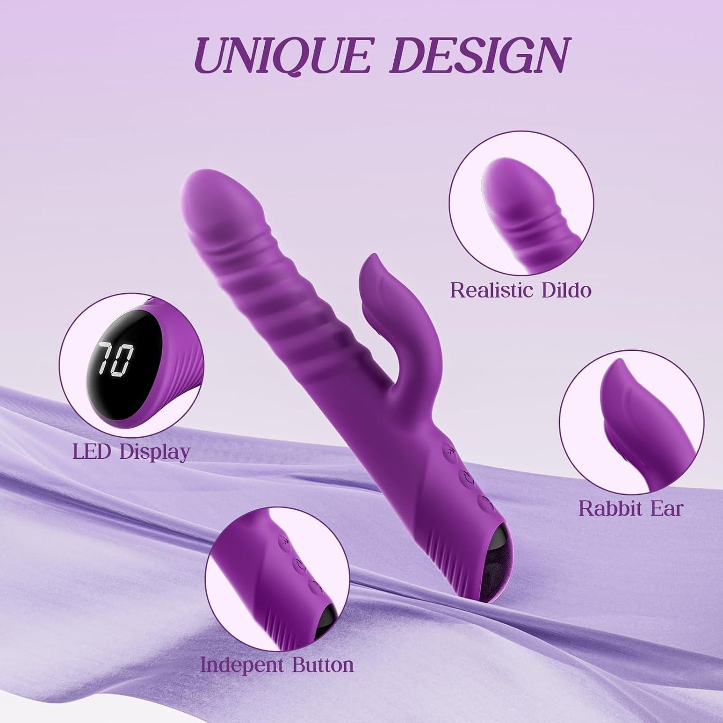 Vibrador de conejo VantaFlex con empuje, 7 modos, Tipo-C, resistente al agua
