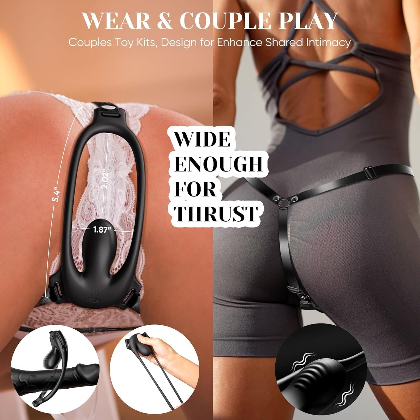 NoirControl Anillo para Pene Vibrador de Clítoris Arnés Remoto 9 Modos