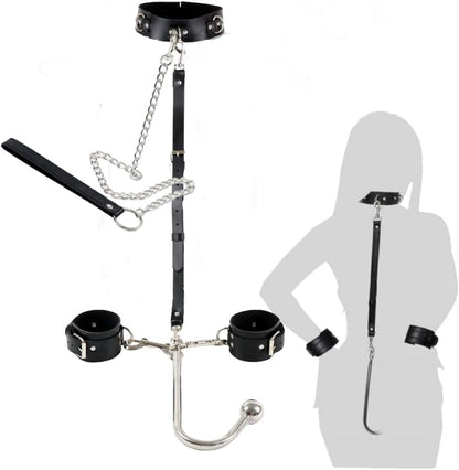 Kit de Bondage con Gancho Anal ChainBound: Collar, Puños, Cadena
