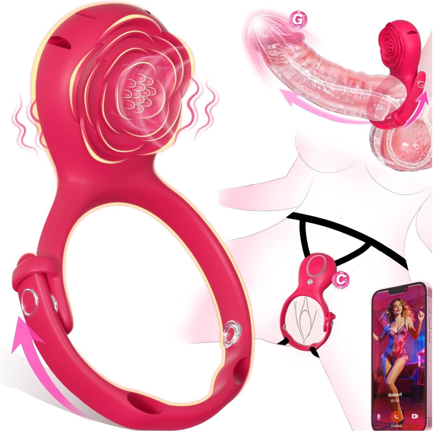 VersaBloom Anillo para pene ajustable con estimulador de clítoris y control por app