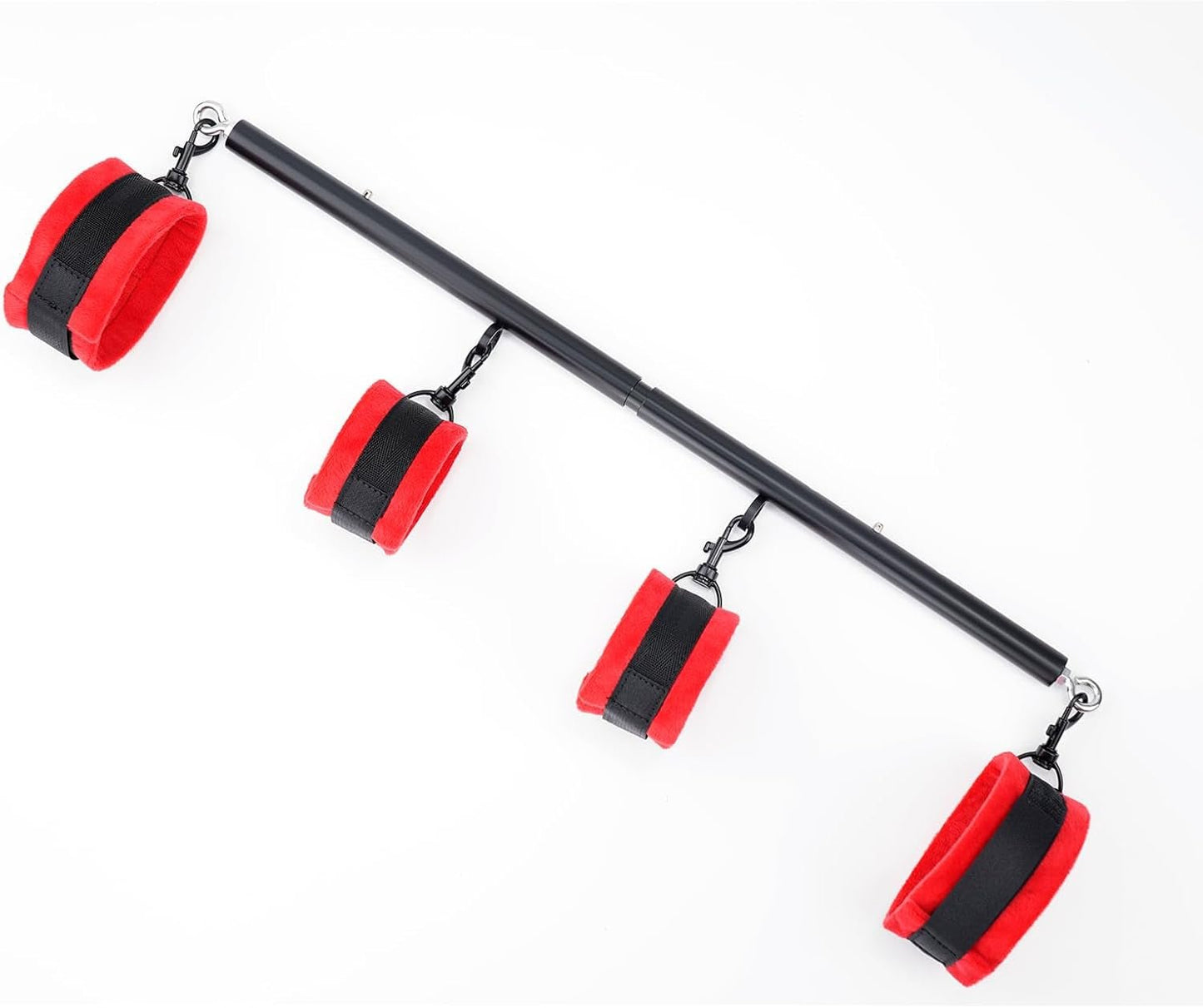 Barra separadora InfernoGrip rojo brillante con esposas peludas