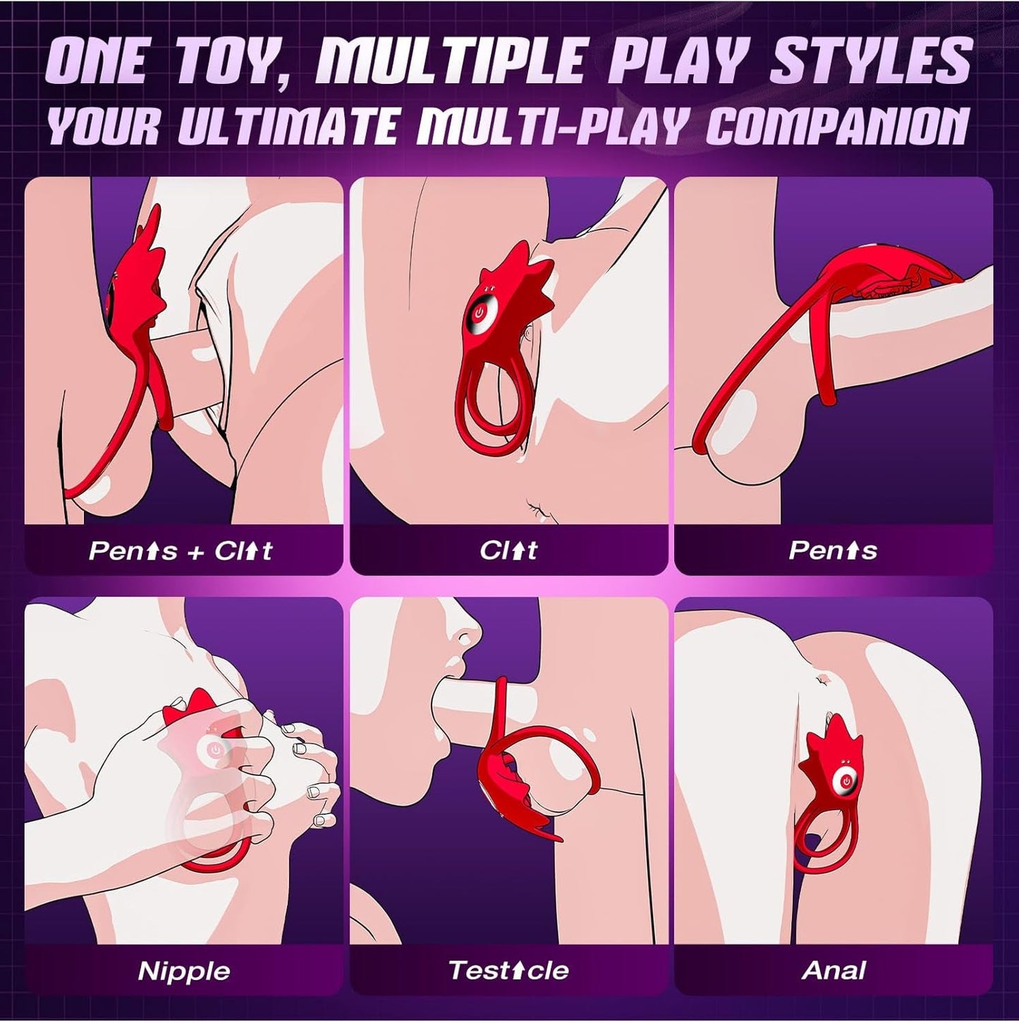 Anillo para el pene con control de aplicación y estimulador de clítoris PetalSync Rose AI, 9 modos