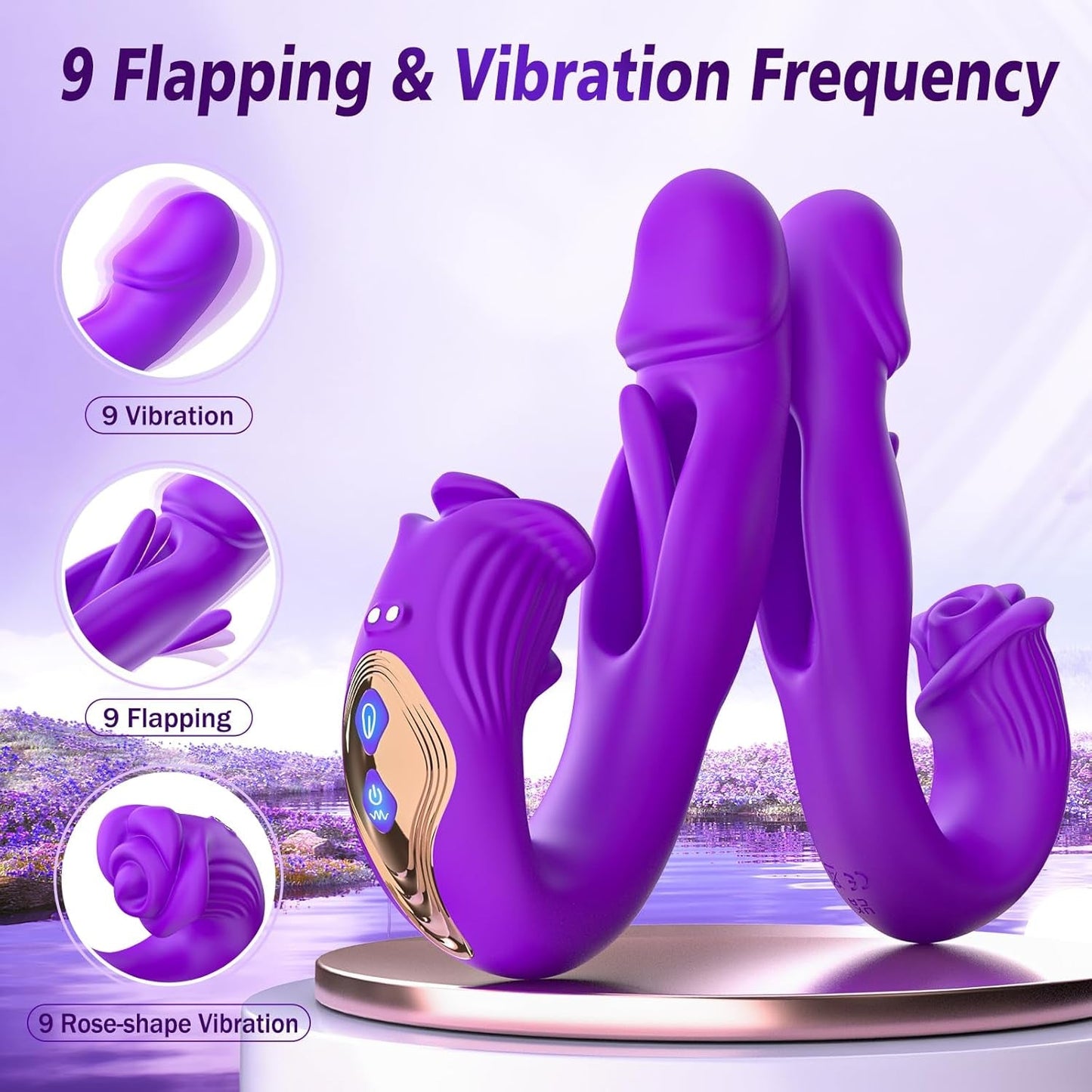 Vibrador de conejo con control por aplicación CommandRose, 9 modos, aleteo