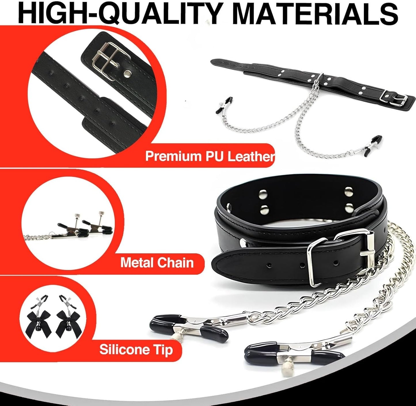Juego de pinzas para pezones y collar BowBelle BDSM