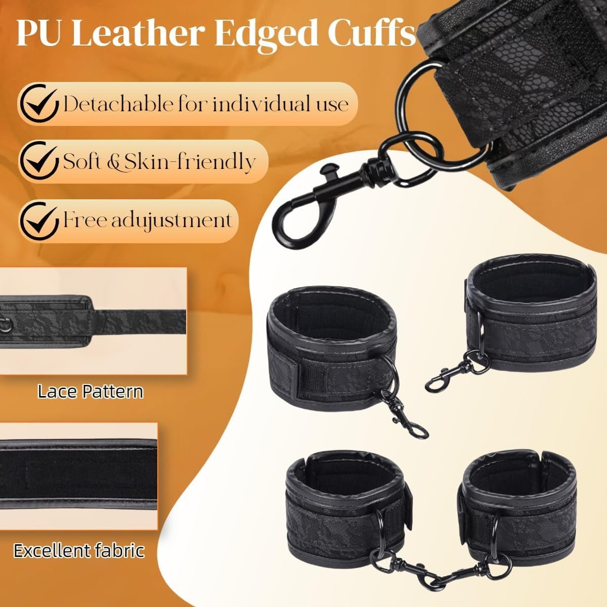 Kit de barra separadora BDSM de cuero sintético LeatherLock
