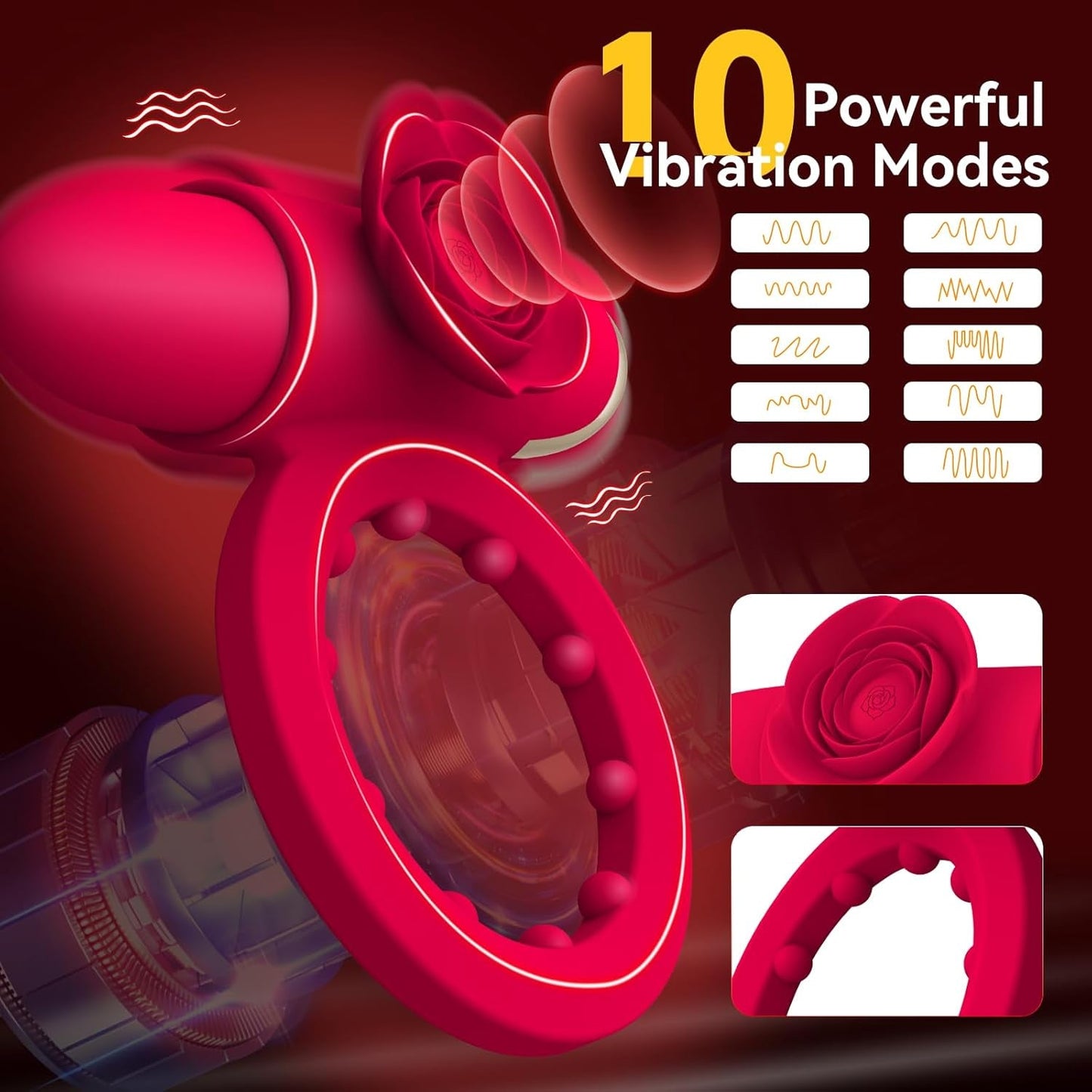 Anillo para pene vibrador con bala CrimsonPetal Red, estimulador de clítoris