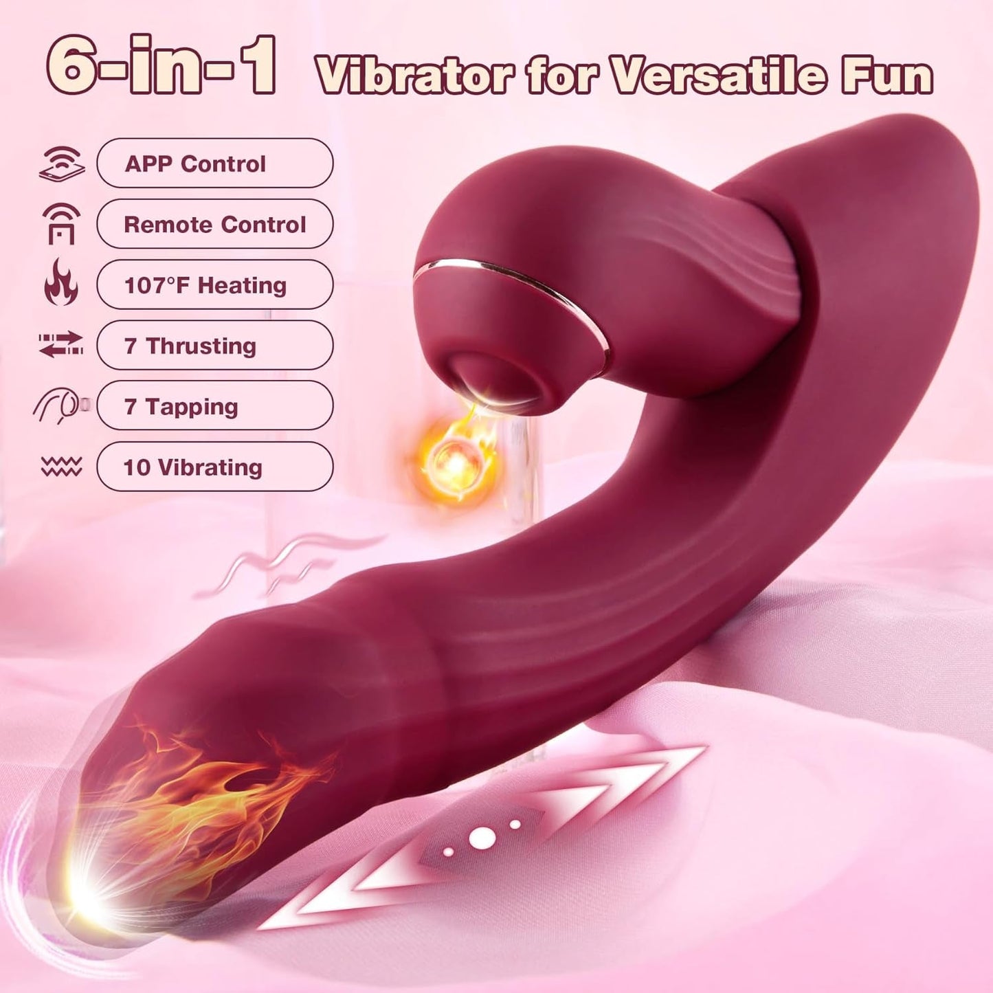 Set de vibradores CommandHeat 6 en 1 controlados por aplicación con empuje y golpeteo
