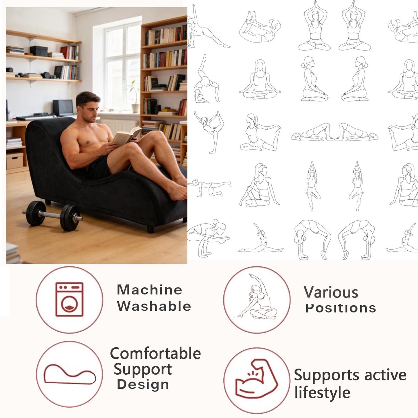 Chaise lounge ergonómica de placer - Negra