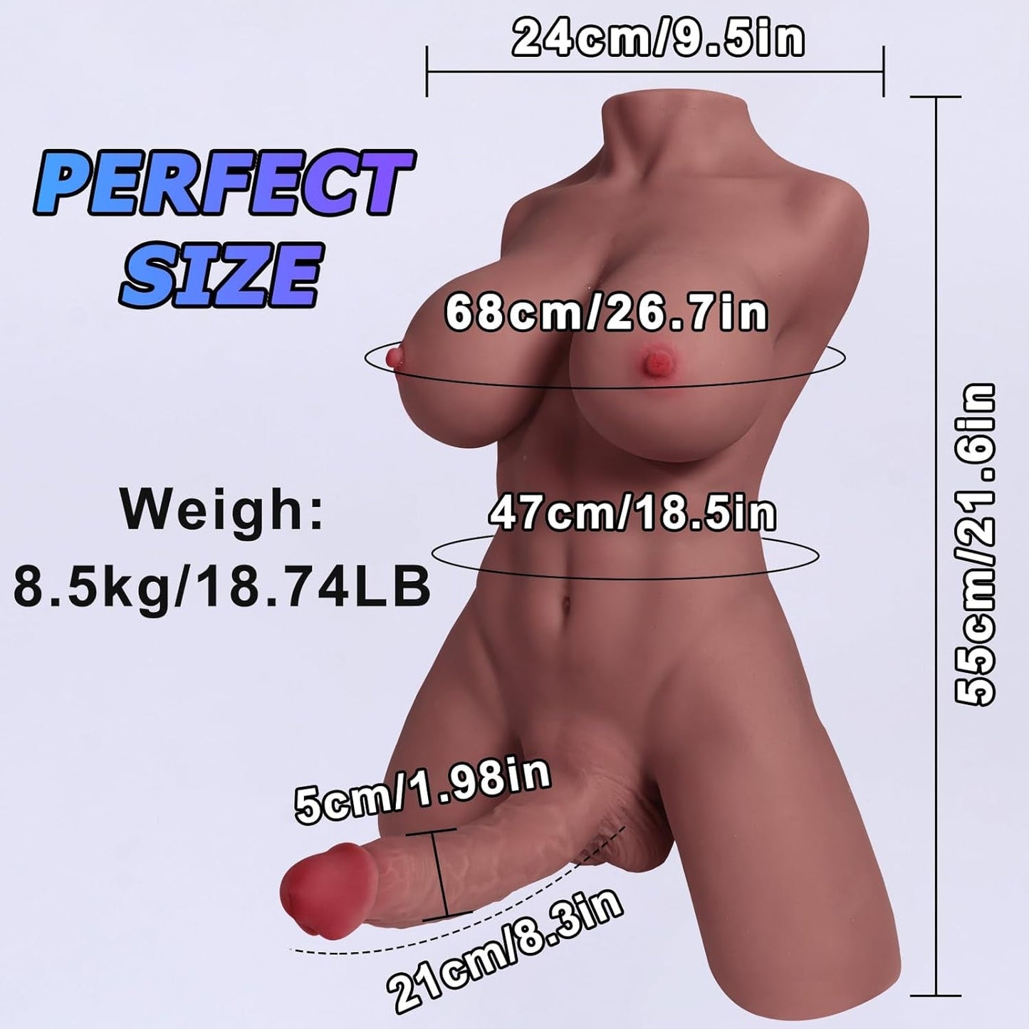 NoirviaX 18.7lb Torso de Muñeca Sexual Transgénero con Consolador TPE Marrón