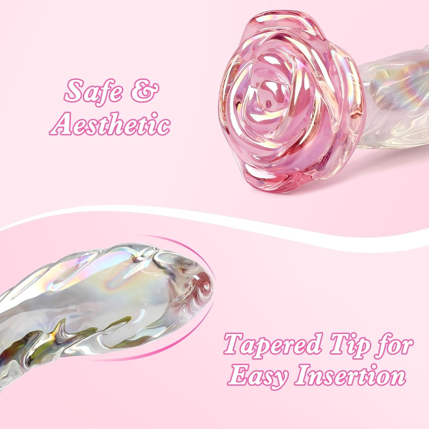 RoseGlass Dildo de cristal de 7.2" con arcoíris, tapón anal para punto G