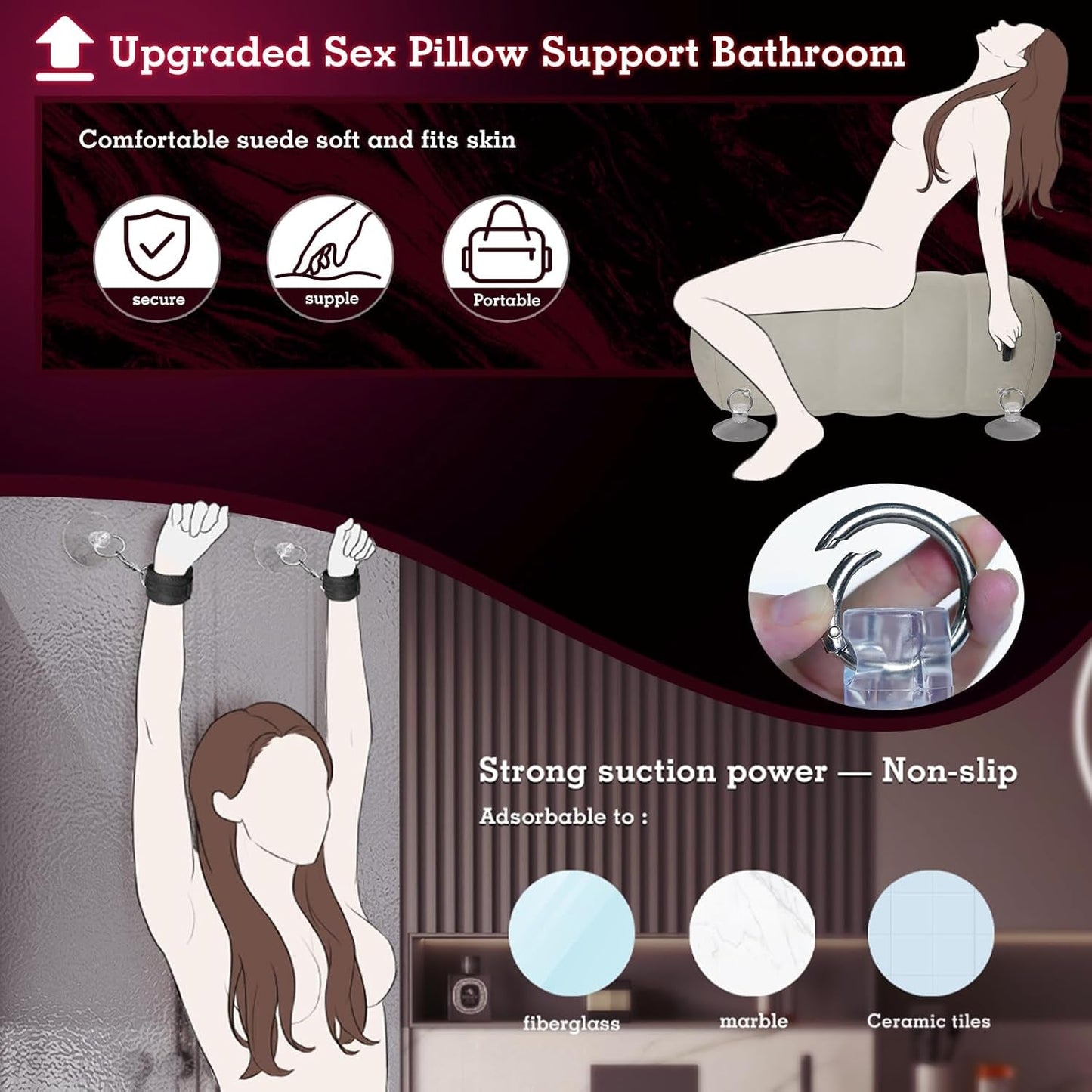 Almohada BDSM inflable AirBond con sujeciones y soporte para juguetes