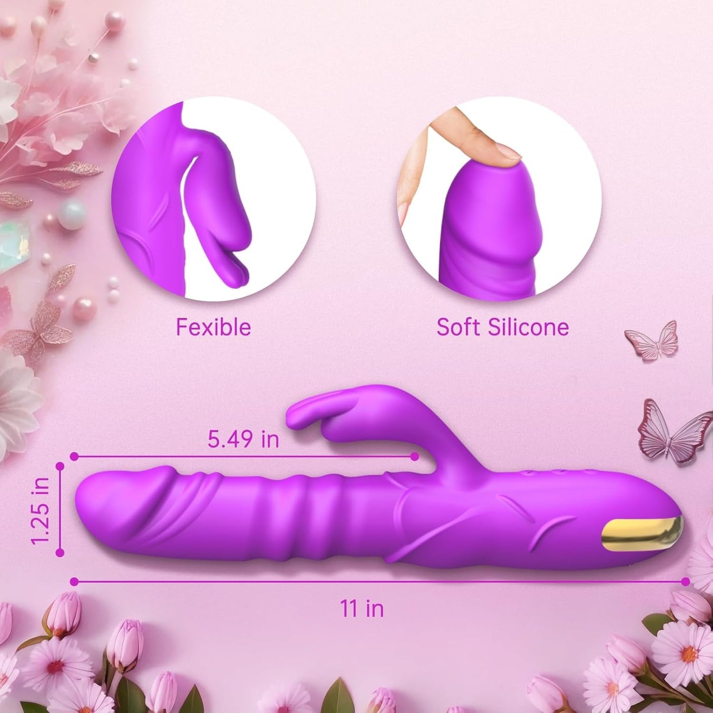 RoseAura Vibrador Conejo de Empuje 3 Empujes 10 Modos Silicona