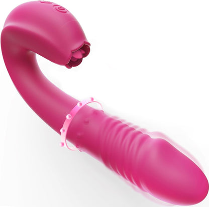 VelouraBloom Vibrador 4 en 1 de Rosas con Empuje y Lamido, con Bolas para Punto G
