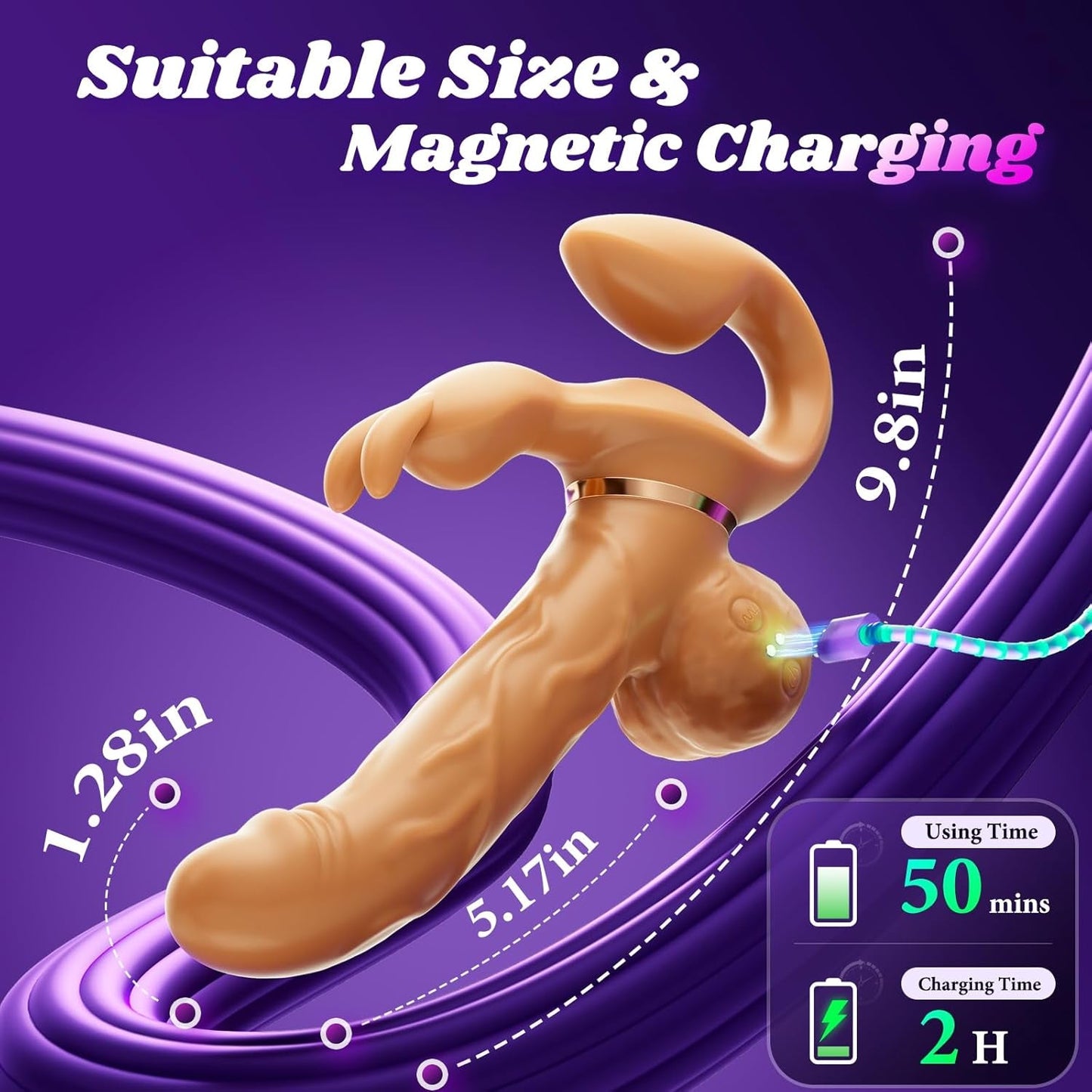 Vibrador de empuje sin tirantes DualGlide Rabbit